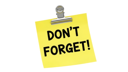 Yellow sticky note with clip isolated PNG, reminder message with don t forget text for important tasks and memory aid