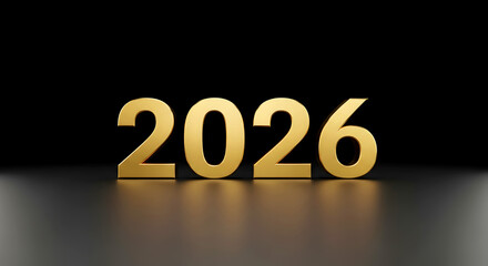 Elegant Metallic Gold 2026 New Year Typography on Dark Background