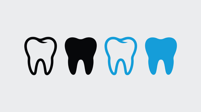 Dental care and health icons, tooth shapes in black, white and blue