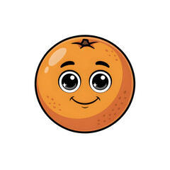 Cartoon illustration of a smiling orange fruit with a happy expression and colorful design elements on a white clean background.
