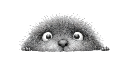 A cute young fluffy brown hedgehog and a small furry kitten sit isolated on a white background in this close up domestic animal pet portrait