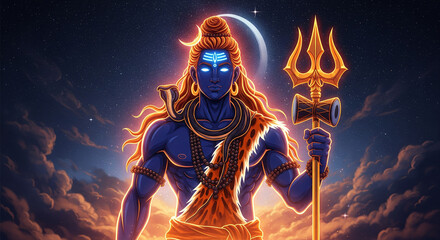 Fototapeta premium Hindu festival Maha Shivratri. Vector illustration Of Shivratri, Maha Shivratri with hindi massage om maha shivaya.