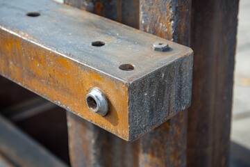 Industrial steel frame inspection construction site photo urban environment close-up view structural integrity