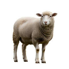 White sheep standing and looking directly at the camera with a clean white background perfect for agricultural or livestock themes.