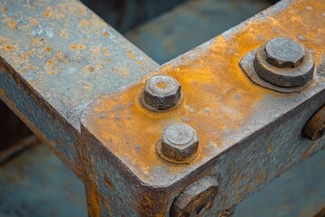 Industrial machinery close-up rusty metal bolt details workshop macro photography gritty textured engineering concept