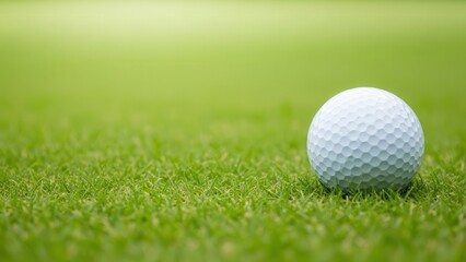 Obraz premium White golf ball resting on a perfectly manicured green golf course