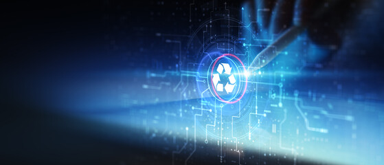 Recycling and Sustainable Technology Innovation Illustrated on Futuristic Digital Interface.