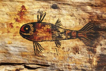Ancient fish painting rock cave petroglyph art outdoors close-up cultural heritage