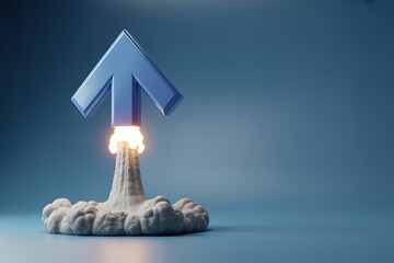 Upward arrow launching like a rocket symbolizing business growth, success and performance improvement concept
