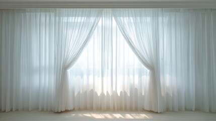 Sheer white curtains softly filtering daylight in bright interior  