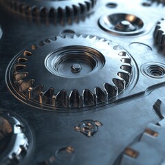 Industrial machinery gears factory floor close-up image metallic environment technical perspective engineering concept