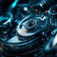 Industrial gears in motion factory workshop close-up mechanical environment dynamic viewpoint innovation concept