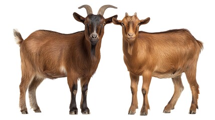 pair of brown goat male and female isolated on white background 