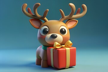 Naklejka premium reindeer with gift box