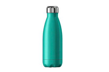 Teal water bottle with silver cap isolated on black background