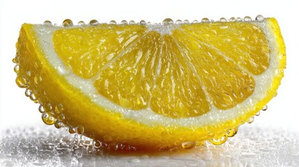 Fresh orange slice with water droplets on a white background, Juicy citrus burst, a symbol of health and natural refreshment