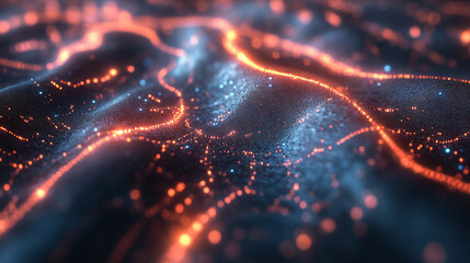 3D rendering of big data and AI neural networks visualizing complex information flow, machine learning, and futuristic technology for data analysis, cyberspace, and innovation concepts.