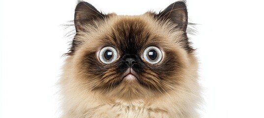 Obraz premium Stunning Himalayan Cat with Beautiful Blue Eyes Posed Gracefully on a Soft White Background