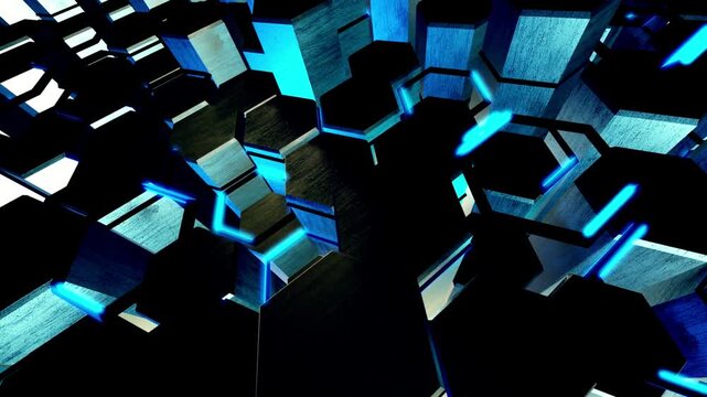 Dark Hexagonal Grid with Glowing Blue Edges abstract