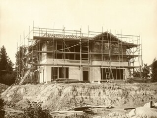 Construction progress of a modern home residential area photography urban environment ground level view building development