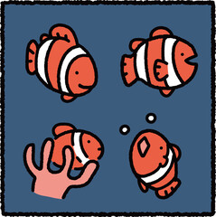 Clownfish Cute Cartoon Illustration Set