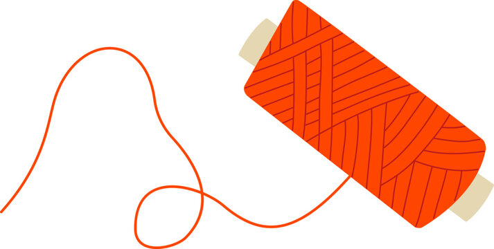 Wooden spool with red sewing thread. Hand drawn flat vector illustration of tailor equipment and needlework tools.