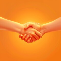 Two Hands Shaking in Bright Orange Background