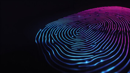 A vibrant, abstract fingerprint pattern illuminated with neon colors against a dark background, symbolizing security.