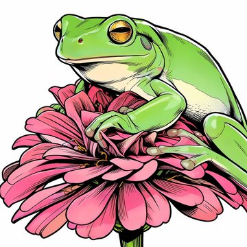 dumpy frog litoria caerulea flower dumpy frog branch tree frog branch amphibian closeup illustration