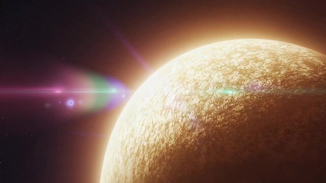Glowing Planet Surface Illuminated by Golden Cosmic Light