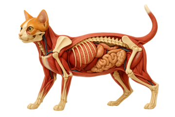 Cat anatomy 3D illustration revealing skeletal structure muscles and internal organs