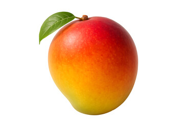 Fresh ripe whole mango fruit with green leaf isolated on white background