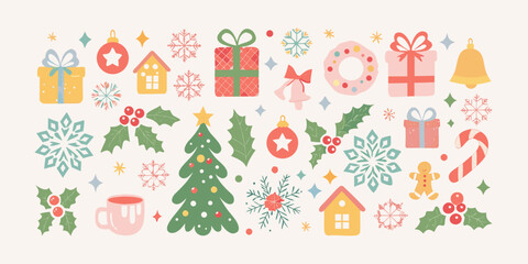 Charming christmas illustrations a festive collection of holiday decorations and symbols