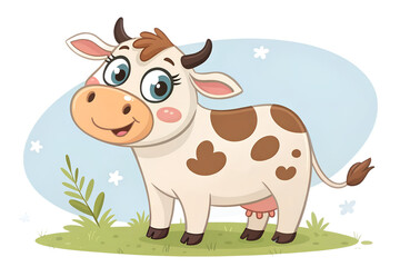 Friendly cute cow for kids and educational design. Isolated on transparent background.