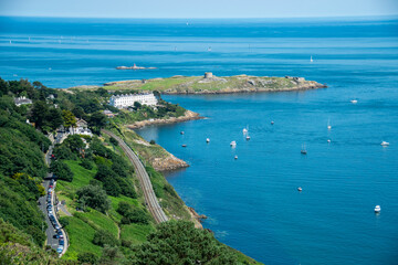 Dun Laoghaire, Dublin harbor and beach on a sunny day