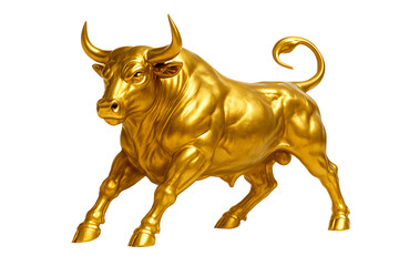 Shiny gold bull running forward symbolizing power strength and financial prosperity in business