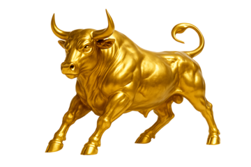 Shiny gold bull running forward symbolizing power strength and financial prosperity in business