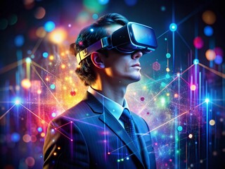 Naklejka premium Immersive VR Investment Experience: Futuristic Tech & Data Visualization with Bokeh