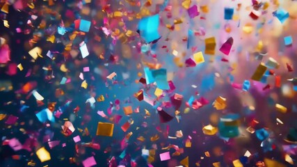 Festive Celebration Animation with Bright Geometric Confetti Slowly Drifting and Scattering for Victory Event - Powered by Adobe