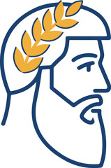 Profile of Bearded Man with Golden Wheat Laurel Wreath.