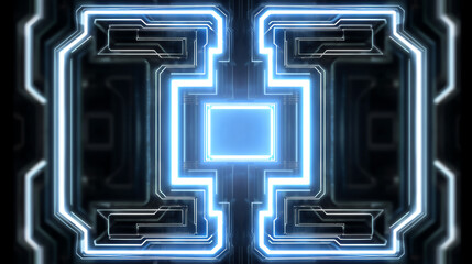 Futuristic abstract neon circuitry design with glowing lines creating a high-tech visual effect.