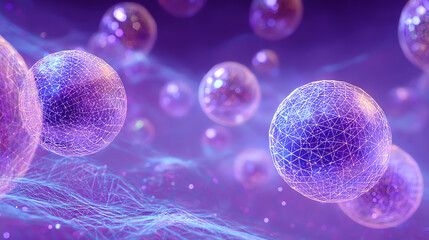 Futuristic representation of cellular structures showcasing vibrant colors and intricate details in a microscopic view.