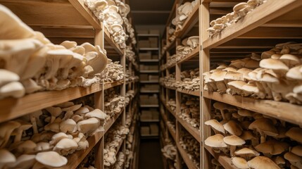Mushroom cultivation techniques indoor farm photography storage area eye-level fungi growth insights