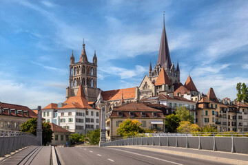 Lausanne, Switzerland - view of Cathedral and Pont Bessieres bridge