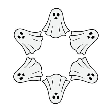 Logo con dibujo minimalista con l&iacute;neas de un grupo de fantasmas formando una estrella, para felicitaciones y tarjetas de Halloween