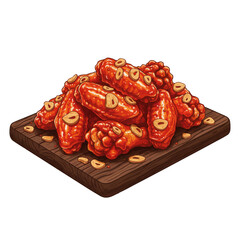 Spicy buldak fire chicken wings served hot with crispy fried garlic.