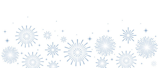 Elegant blue fireworks burst and sparkling stars on clean white background, festive celebration illustration for New Year, holiday party, greeting card, luxury event design, minimalist style vector. © bibin