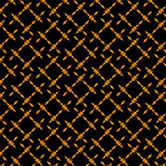 Illustration of orange barbed wire pattern on a black background.