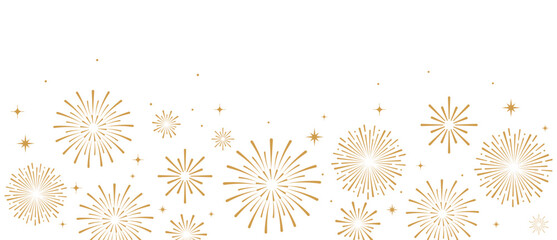 Elegant gold fireworks burst and sparkling stars on clean white background, festive celebration illustration for New Year, holiday party, greeting card, luxury event design, minimalist style vector. © bibin