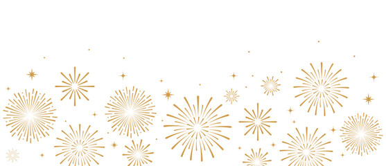 Elegant gold fireworks burst and sparkling stars on clean white background, festive celebration illustration for New Year, holiday party, greeting card, luxury event design, minimalist style vector. © bibin